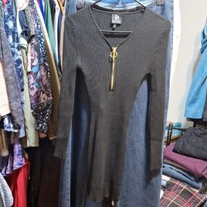 Derek Heart Black Ribbed Dress with Gold Accent